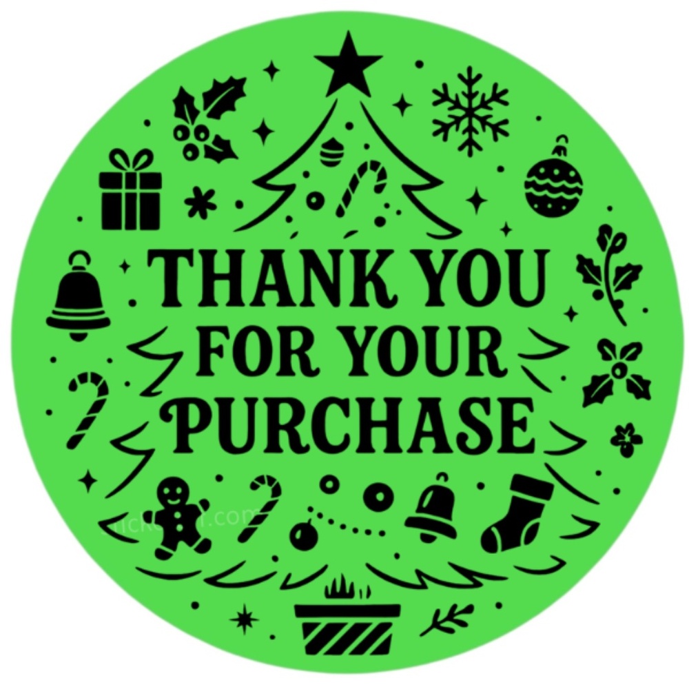 Thank You For Your Purchase Christmas Stickers 2" ROUND LABEL NEW